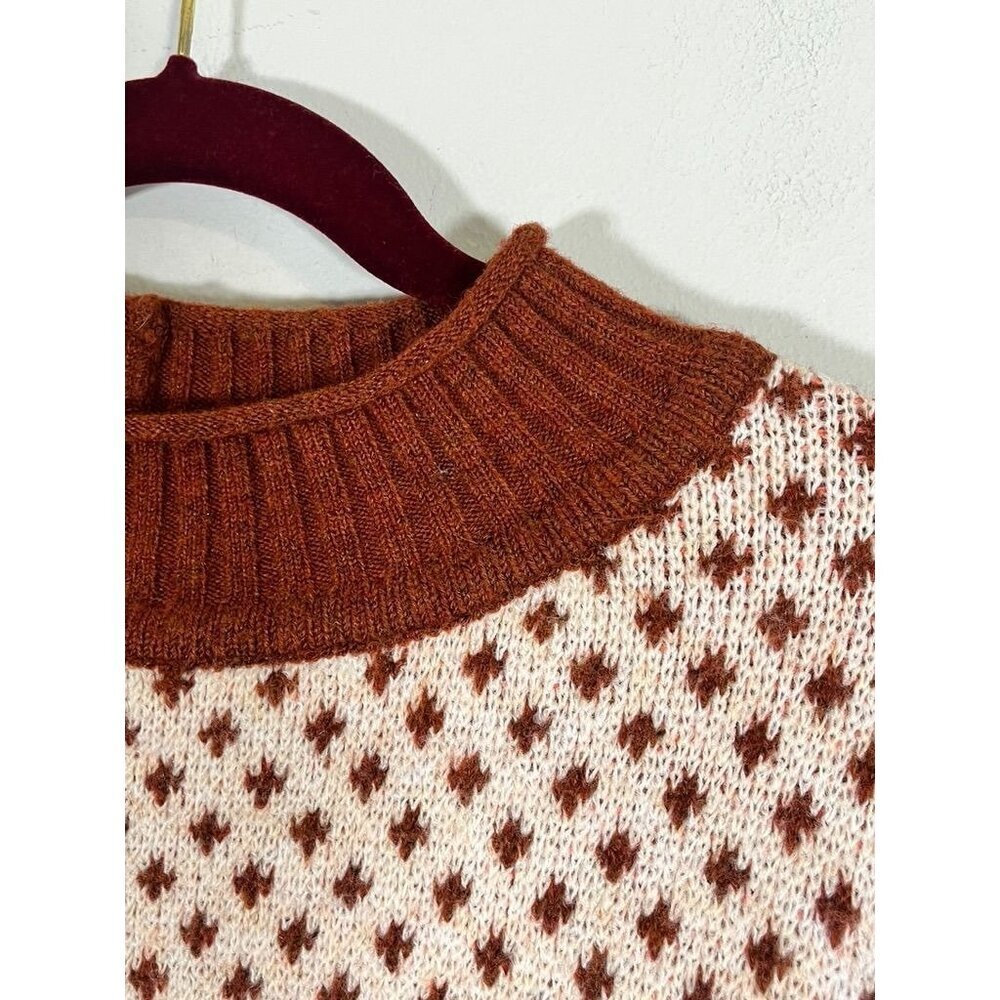 Retro Knit Christmas Sweater Brown XL Roll Neck Western Boho Festive Holiday - Picture 7 of 12